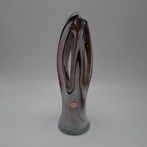 Hand Blown Murano Style Art Glass Vase Brown Swirl Design Mexico Vintage